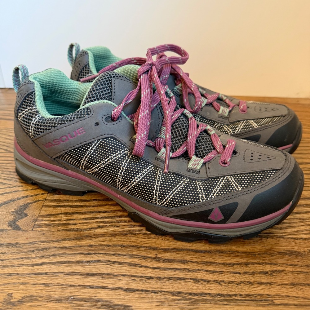 Vasque Monolith Hiking Shoes Women 10 Gray Purple Mesh Low Top Trail Sneakers